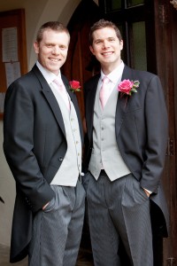 the happy bridegroom and best man before the wedding ceremony