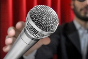 microphone ready for comedian at comedy club