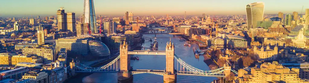 aerial view of london tower bridge